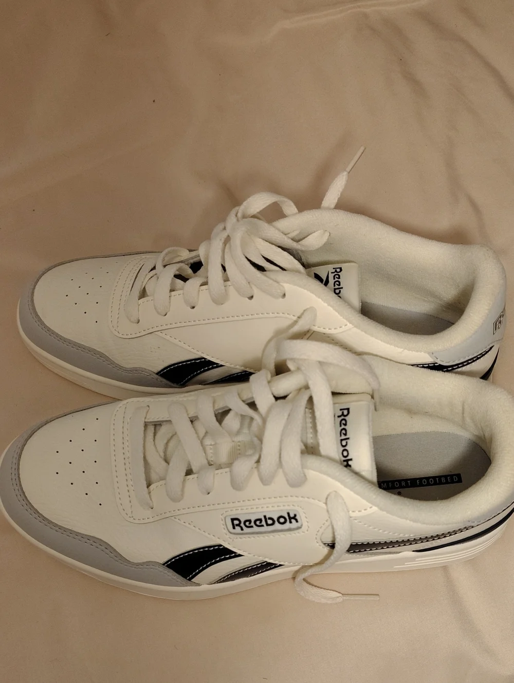 Reebok White Sneakers with Black and Gray Accents